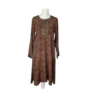 BIBA NWT Kurta Tunic Top Brown Blue Orange Muti 34 Small/Medium Modest Slim Fit
